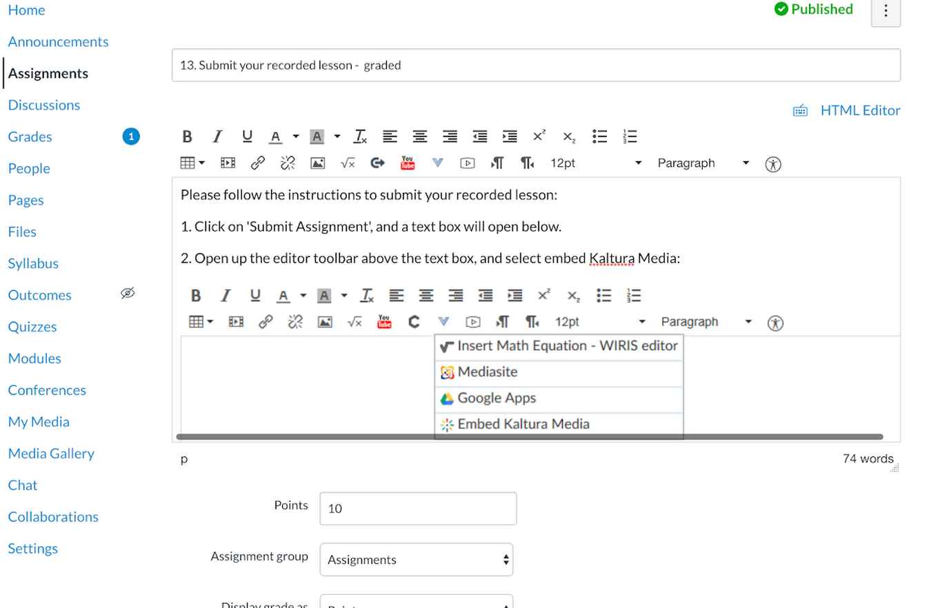 Een Canvas Video Assignment maken: